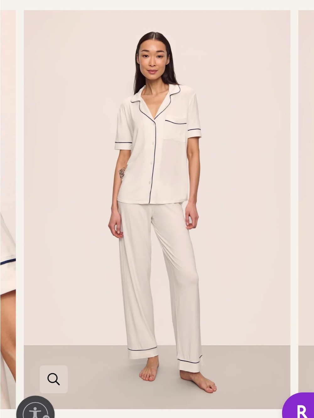 Eberjey Ivory Pajama pants with Navy Piping